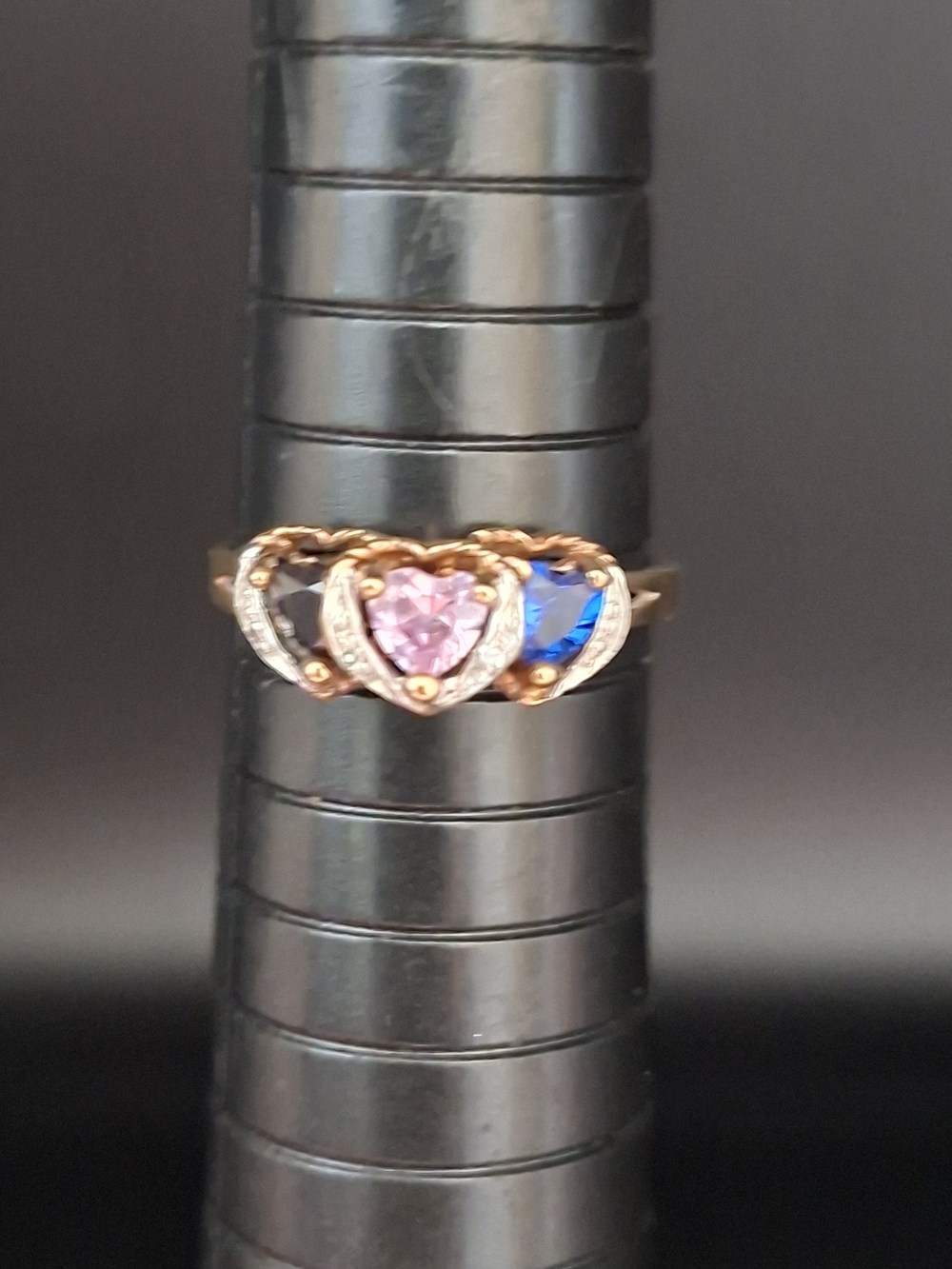 Three-Heart Multi-Gemstone Ring in 10K Gold - Picture 5 of 6
